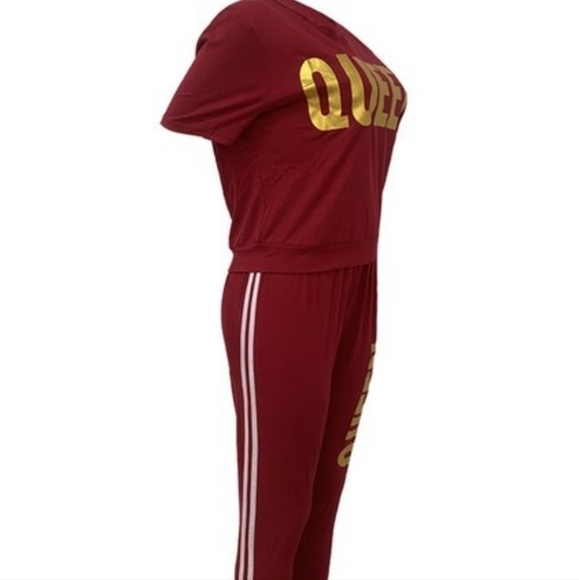 Women's Red Queen Letter Print Striped 2pc Stretch Pants Set Size M - Picture 3 of 4